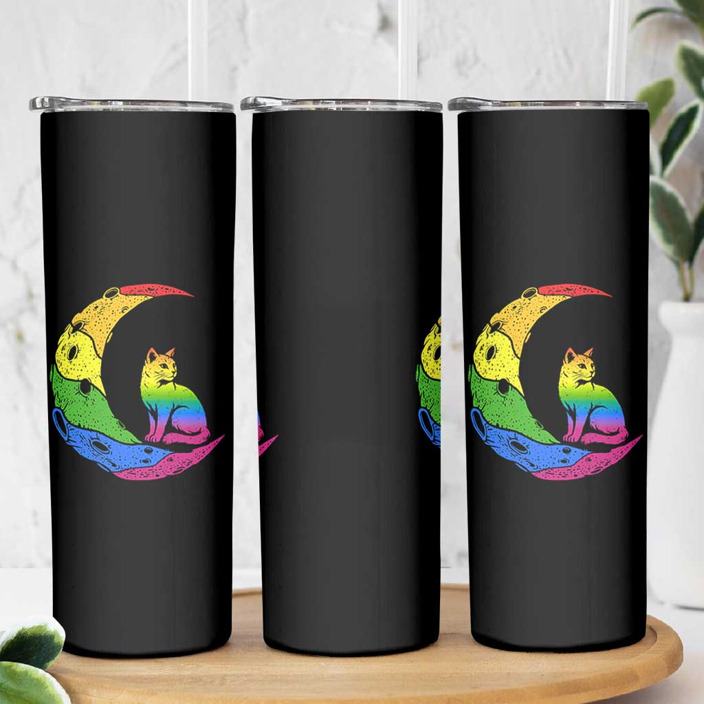 Rainbow Moon Cat Pride Skinny Tumbler LGBT Feline Graphic