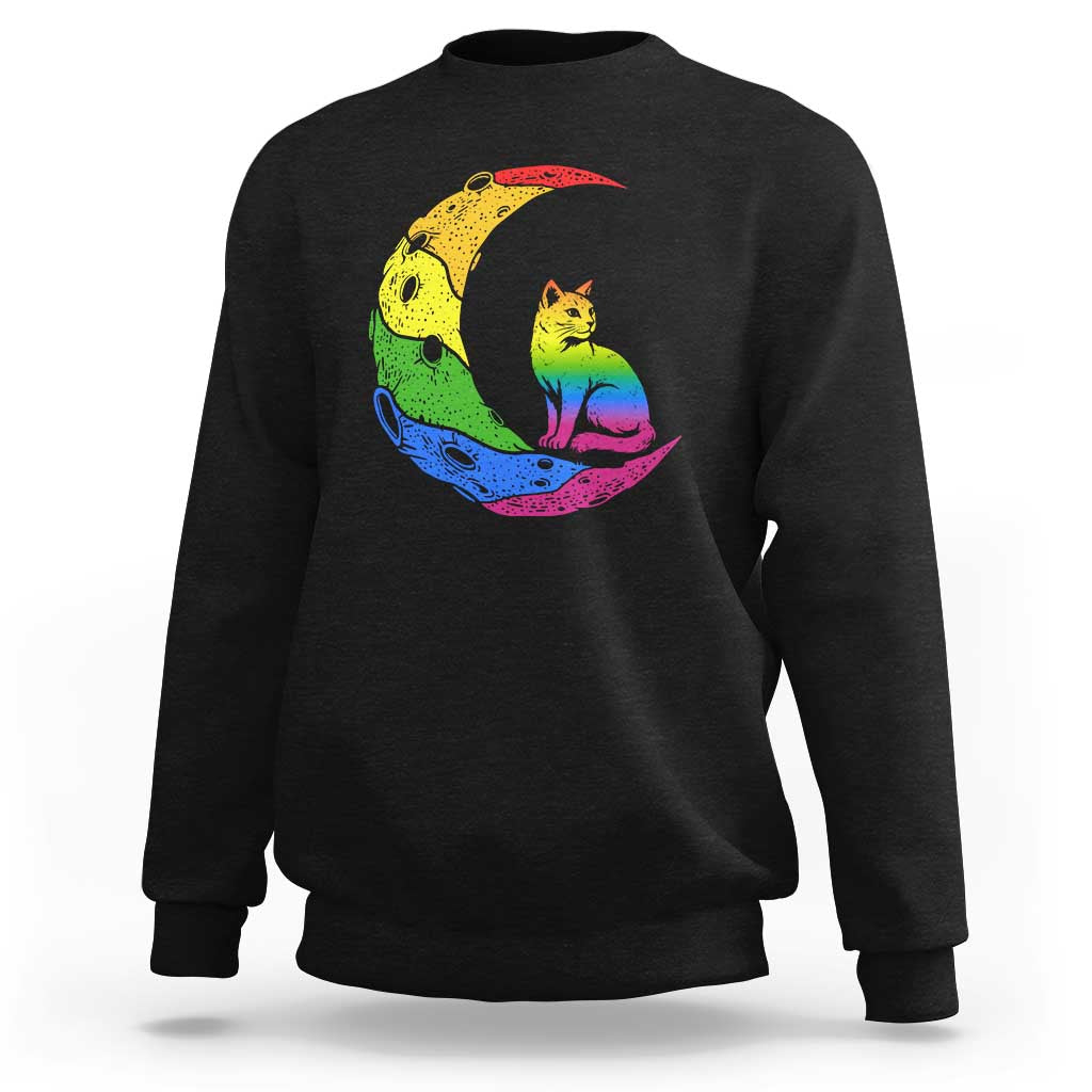 Rainbow Moon Cat Pride Sweatshirt LGBT Feline Graphic