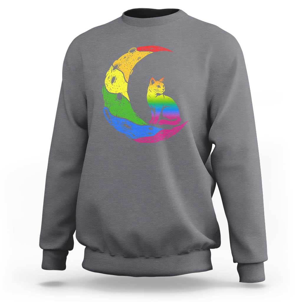 Rainbow Moon Cat Pride Sweatshirt LGBT Feline Graphic