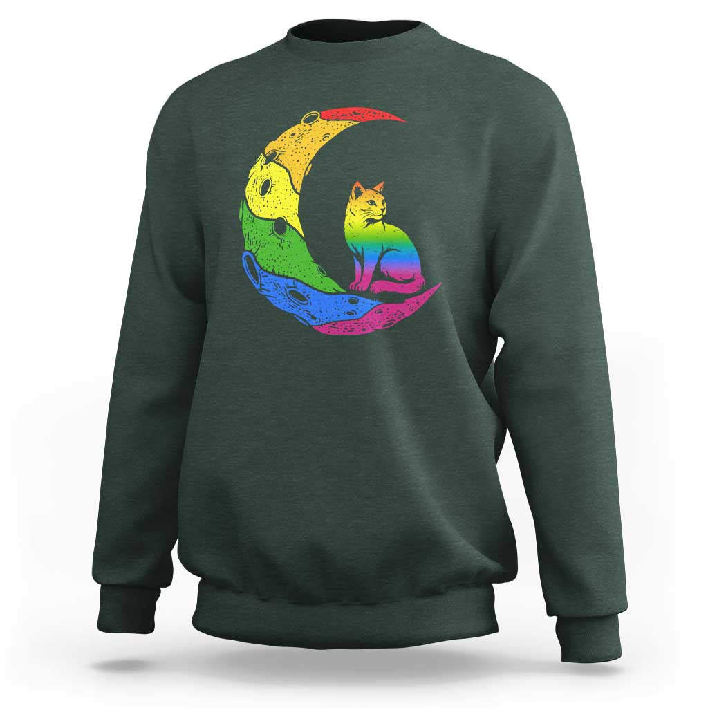 Rainbow Moon Cat Pride Sweatshirt LGBT Feline Graphic
