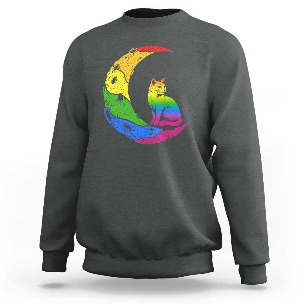 Rainbow Moon Cat Pride Sweatshirt LGBT Feline Graphic