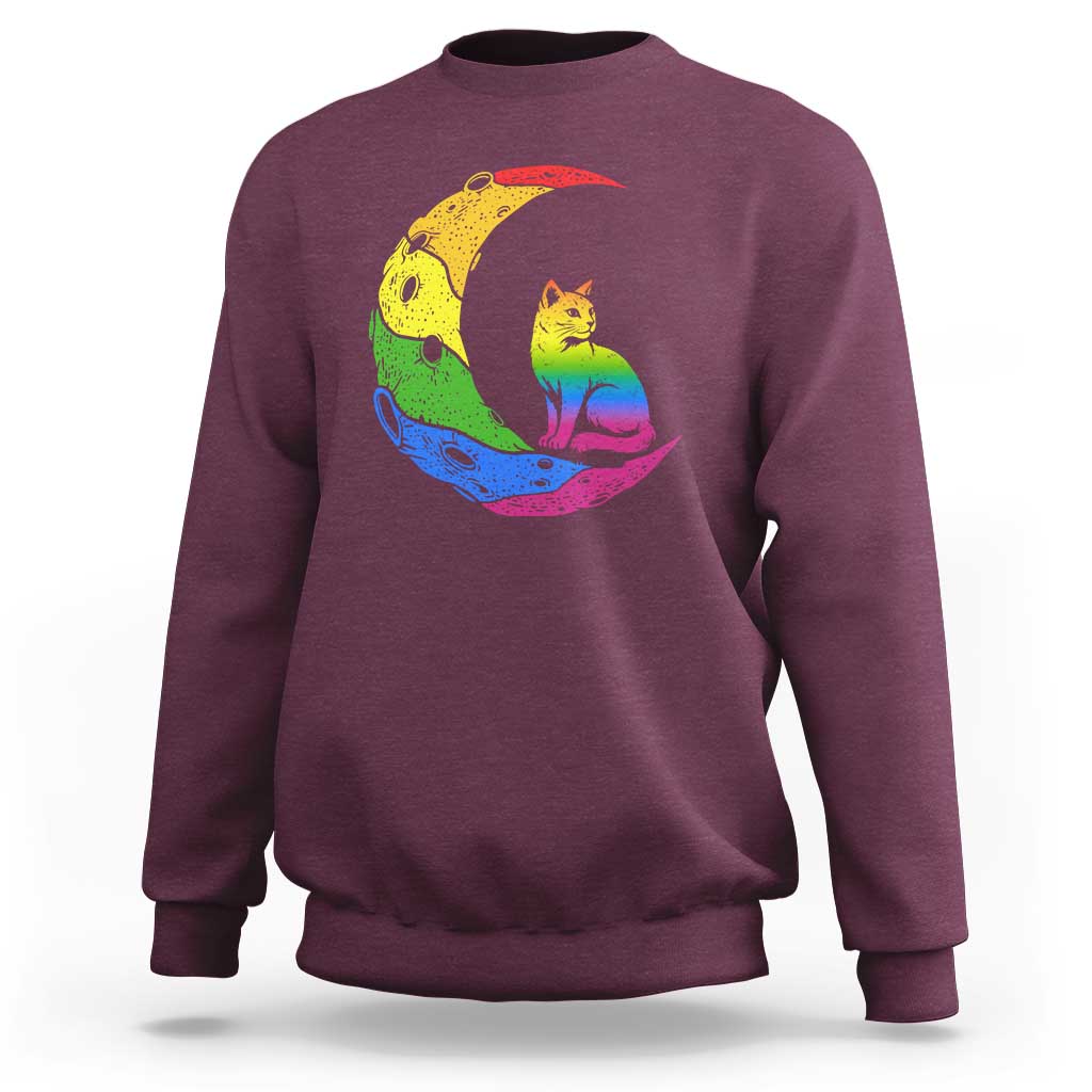 Rainbow Moon Cat Pride Sweatshirt LGBT Feline Graphic