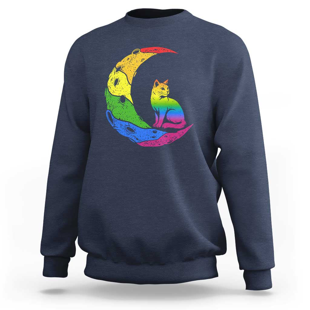 Rainbow Moon Cat Pride Sweatshirt LGBT Feline Graphic
