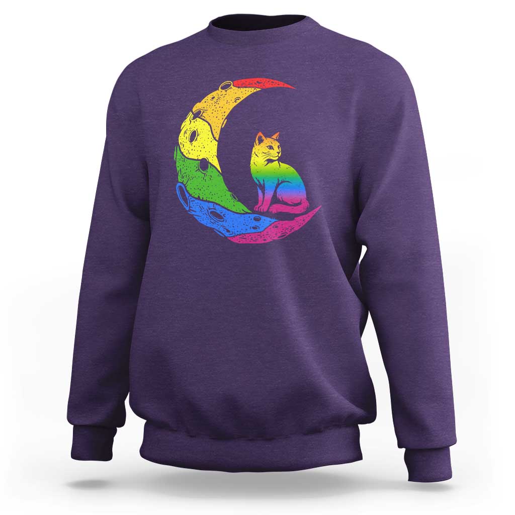 Rainbow Moon Cat Pride Sweatshirt LGBT Feline Graphic