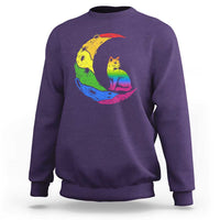 Rainbow Moon Cat Pride Sweatshirt LGBT Feline Graphic