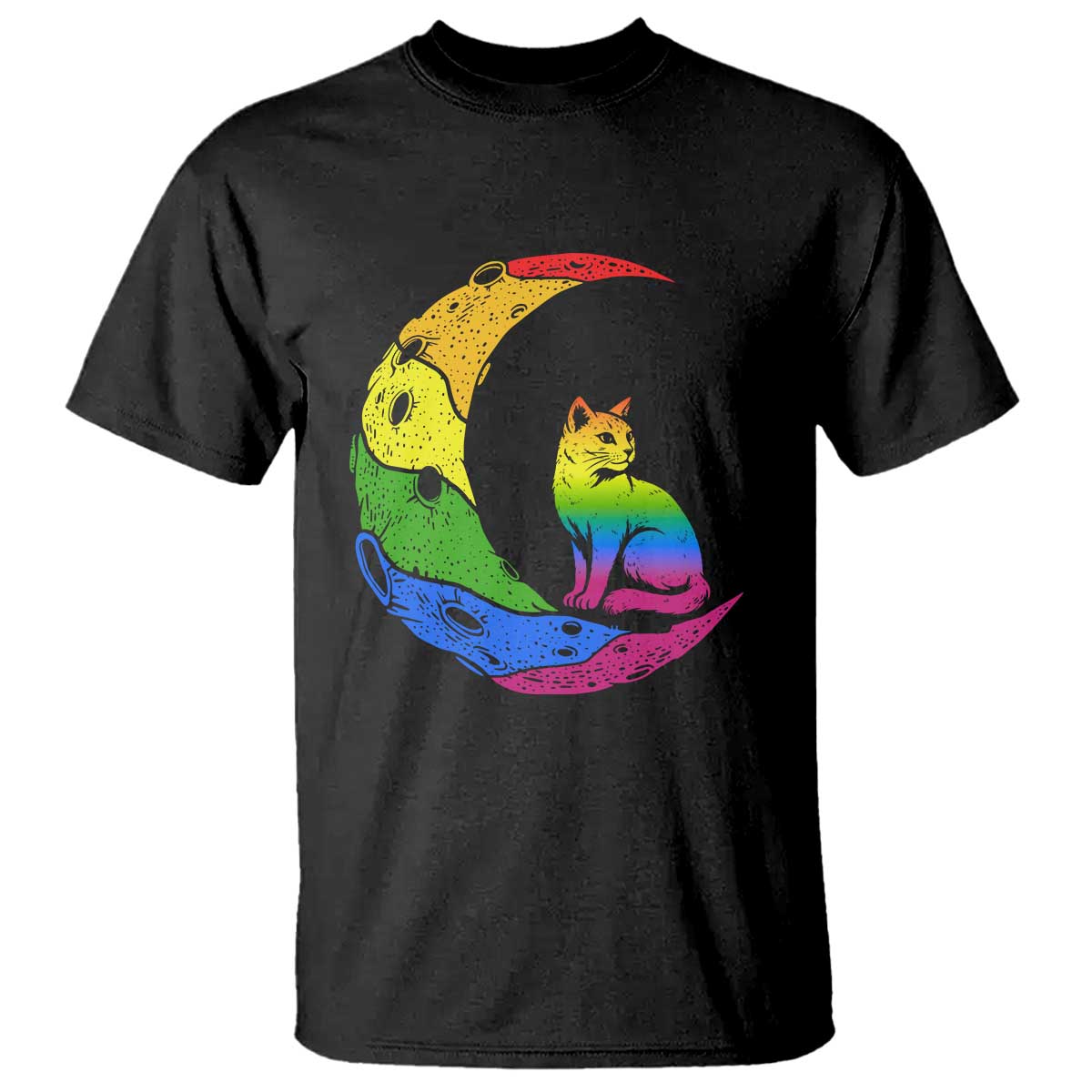 Rainbow Moon Cat Pride T Shirt LGBT Feline Graphic