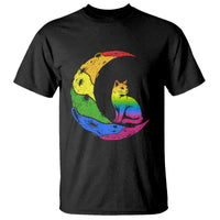 Rainbow Moon Cat Pride T Shirt LGBT Feline Graphic