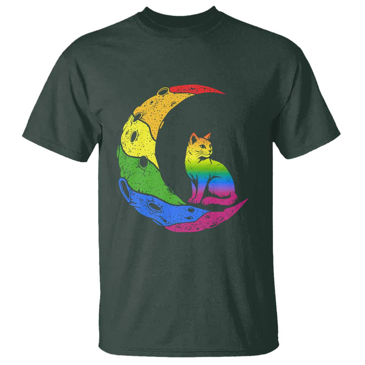 Rainbow Moon Cat Pride T Shirt LGBT Feline Graphic