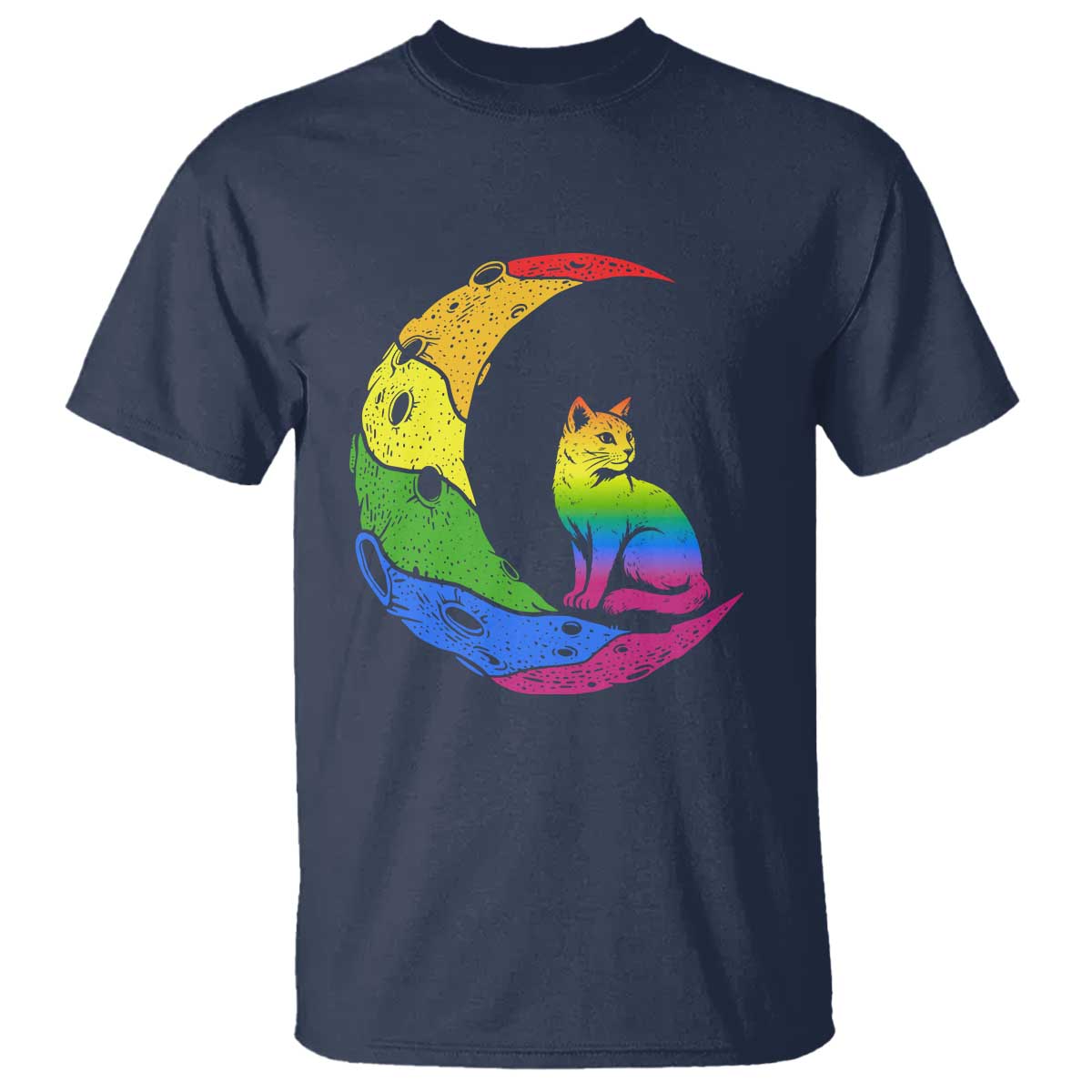 Rainbow Moon Cat Pride T Shirt LGBT Feline Graphic