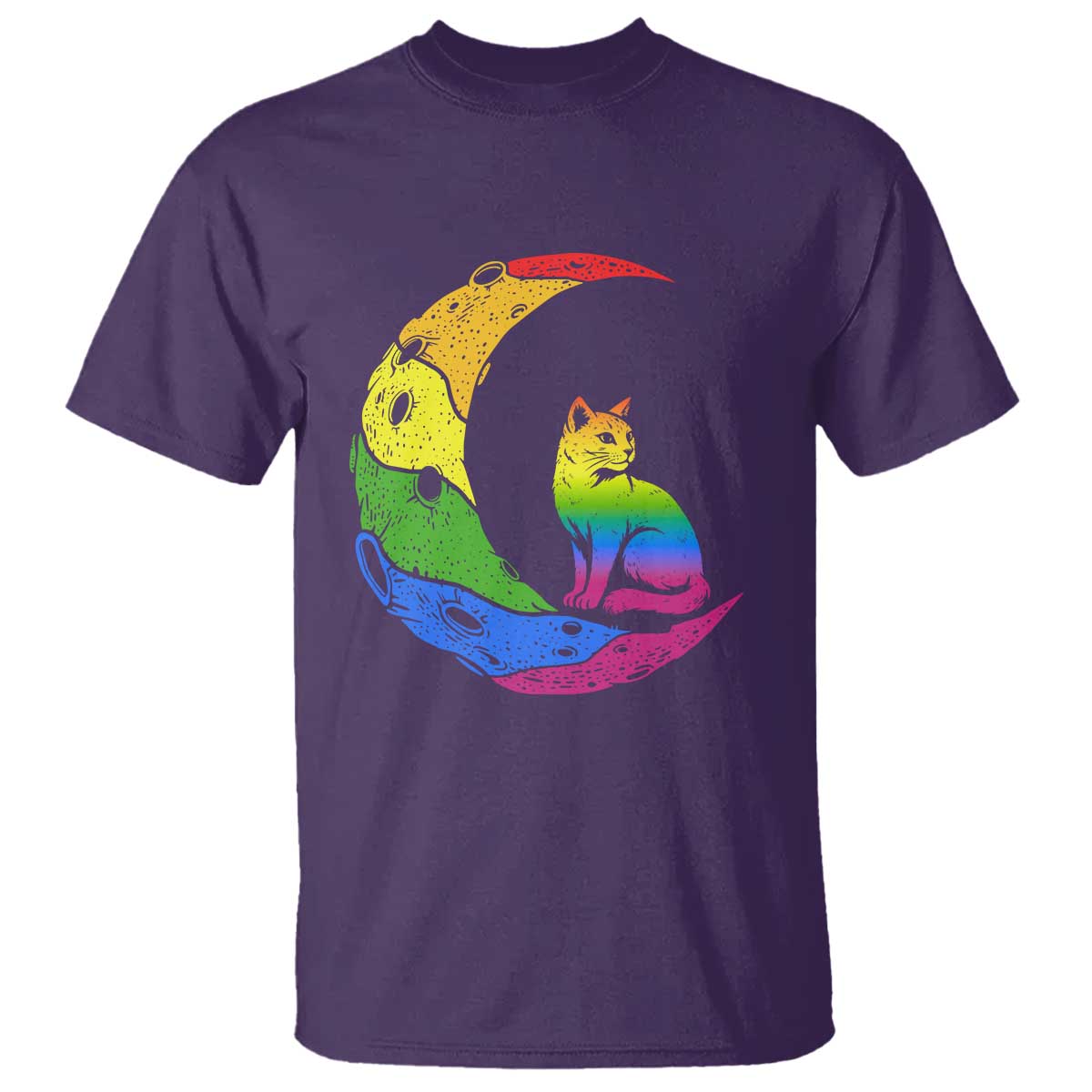 Rainbow Moon Cat Pride T Shirt LGBT Feline Graphic