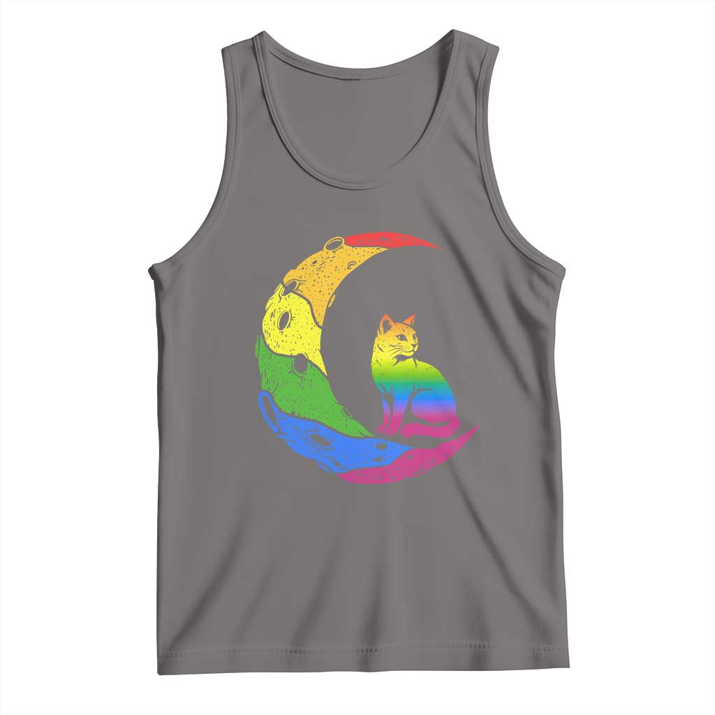 Rainbow Moon Cat Pride Tank Top LGBT Feline Graphic
