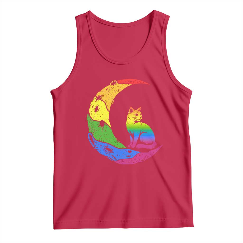 Rainbow Moon Cat Pride Tank Top LGBT Feline Graphic