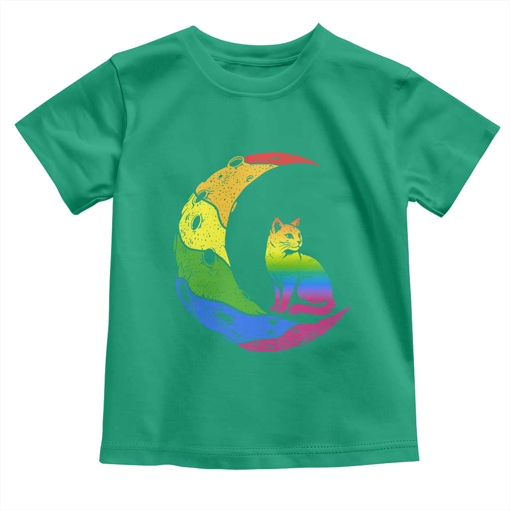 Rainbow Moon Cat Pride Toddler T Shirt LGBT Feline Graphic