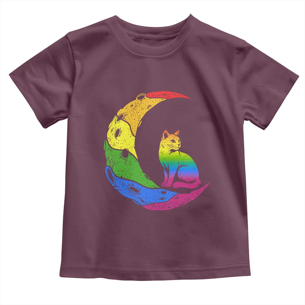 Rainbow Moon Cat Pride Toddler T Shirt LGBT Feline Graphic