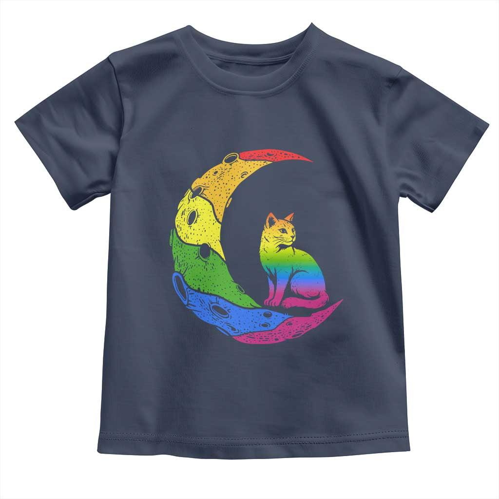 Rainbow Moon Cat Pride Toddler T Shirt LGBT Feline Graphic