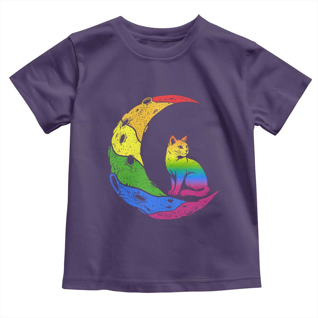 Rainbow Moon Cat Pride Toddler T Shirt LGBT Feline Graphic