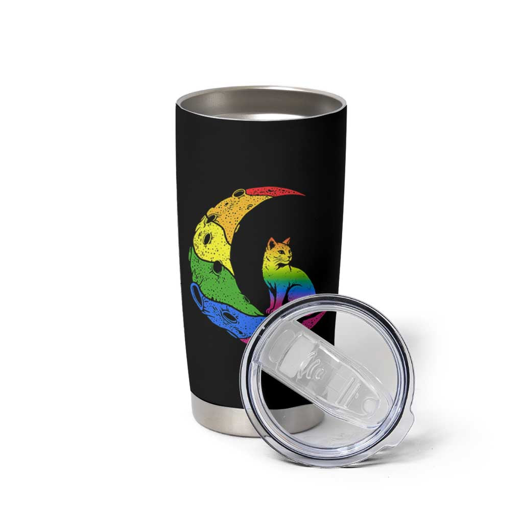 Rainbow Moon Cat Pride Tumbler Cup LGBT Feline Graphic