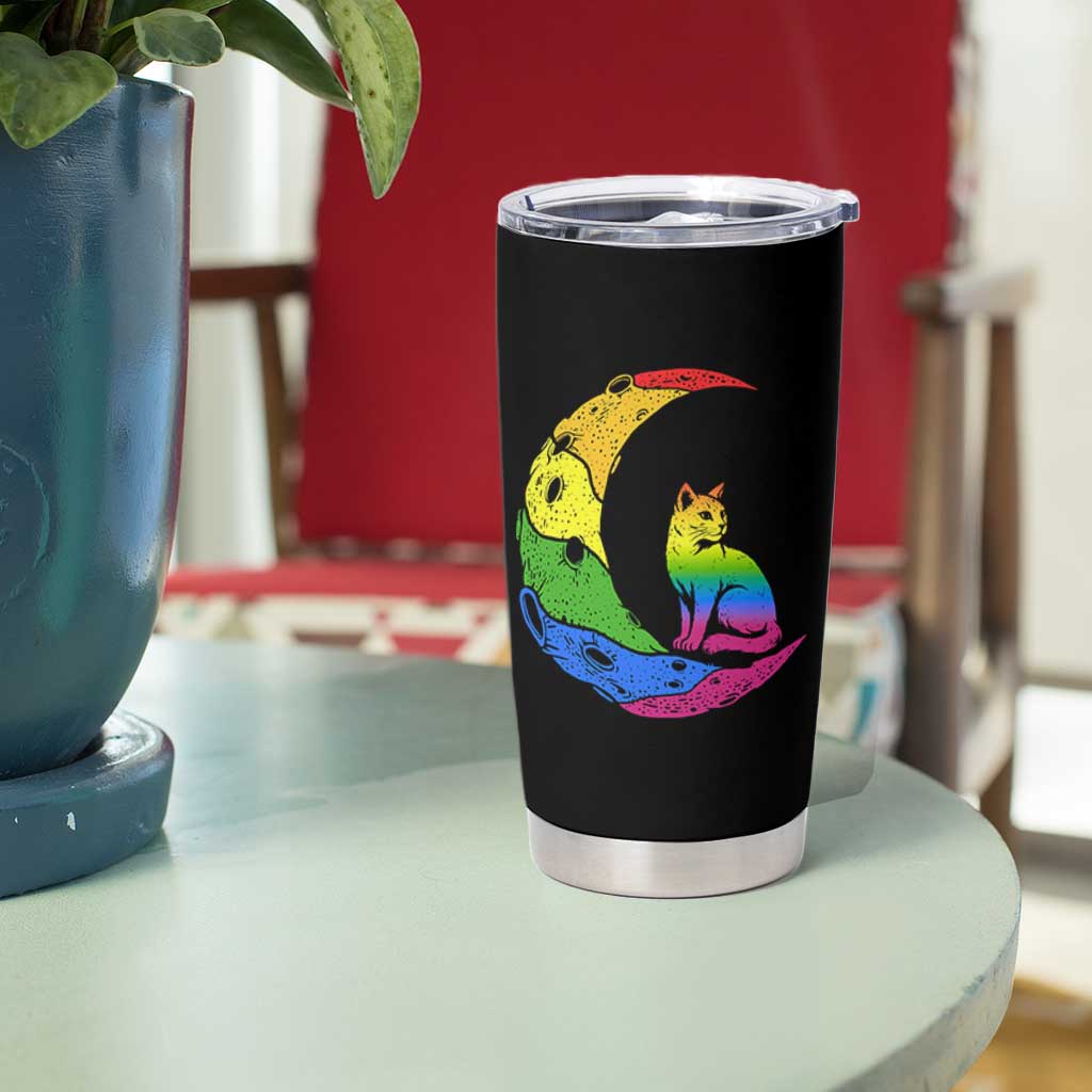 Rainbow Moon Cat Pride Tumbler Cup LGBT Feline Graphic