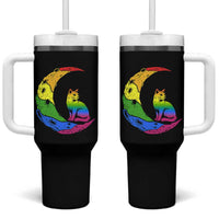 Rainbow Moon Cat Pride Tumbler With Handle LGBT Feline Graphic
