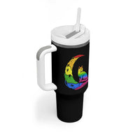 Rainbow Moon Cat Pride Tumbler With Handle LGBT Feline Graphic