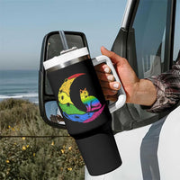 Rainbow Moon Cat Pride Tumbler With Handle LGBT Feline Graphic