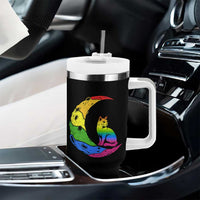 Rainbow Moon Cat Pride Tumbler With Handle LGBT Feline Graphic