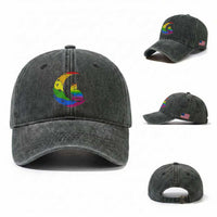 Rainbow Moon Cat Pride Washed Cotton Baseball Cap LGBT Feline Graphic