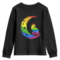 Rainbow Moon Cat Pride Youth Sweatshirt LGBT Feline Graphic