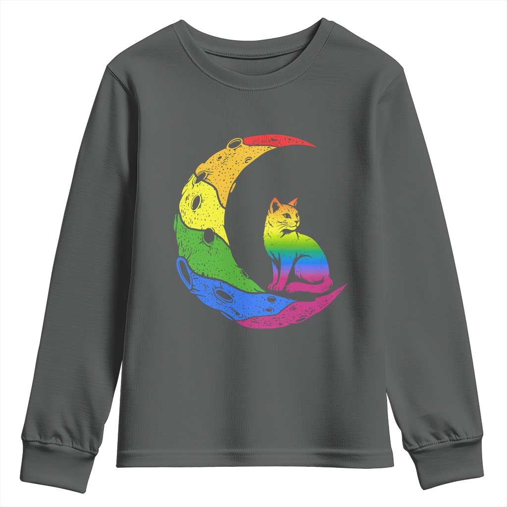Rainbow Moon Cat Pride Youth Sweatshirt LGBT Feline Graphic