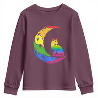 Rainbow Moon Cat Pride Youth Sweatshirt LGBT Feline Graphic