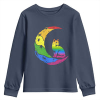 Rainbow Moon Cat Pride Youth Sweatshirt LGBT Feline Graphic