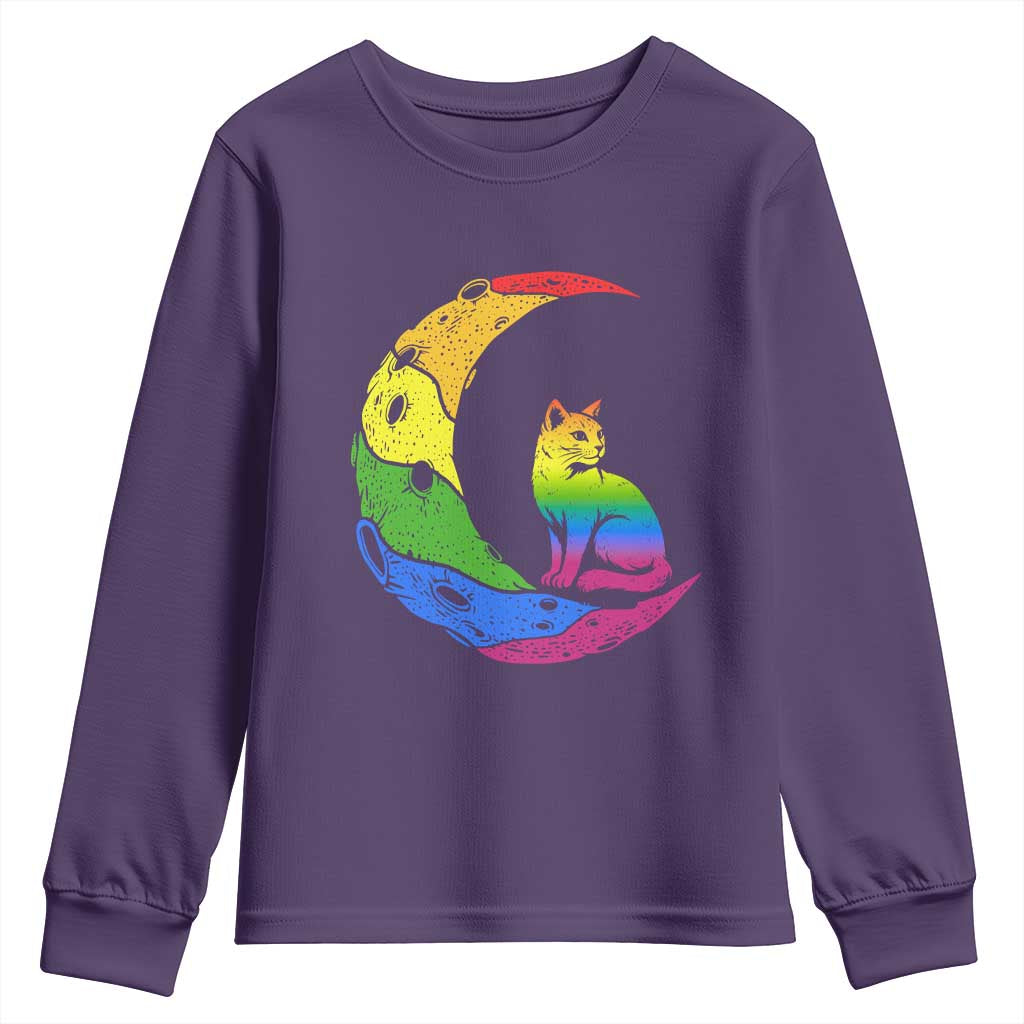 Rainbow Moon Cat Pride Youth Sweatshirt LGBT Feline Graphic