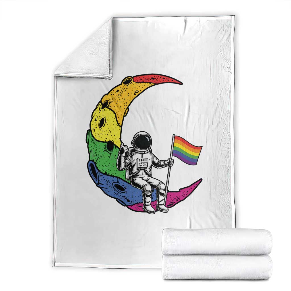 Rainbow Astronaut On The Moon LGBT Throw Blanket Spaceman Pride Month