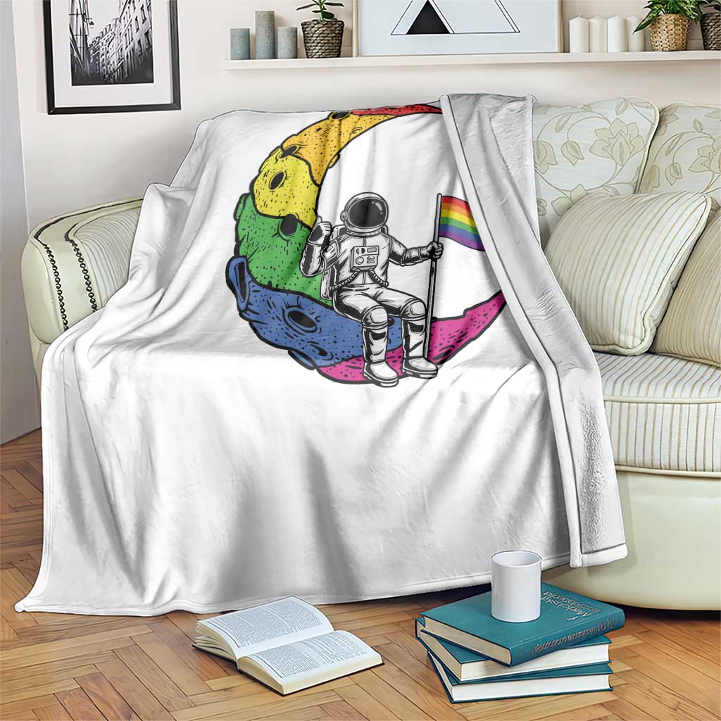 Rainbow Astronaut On The Moon LGBT Throw Blanket Spaceman Pride Month