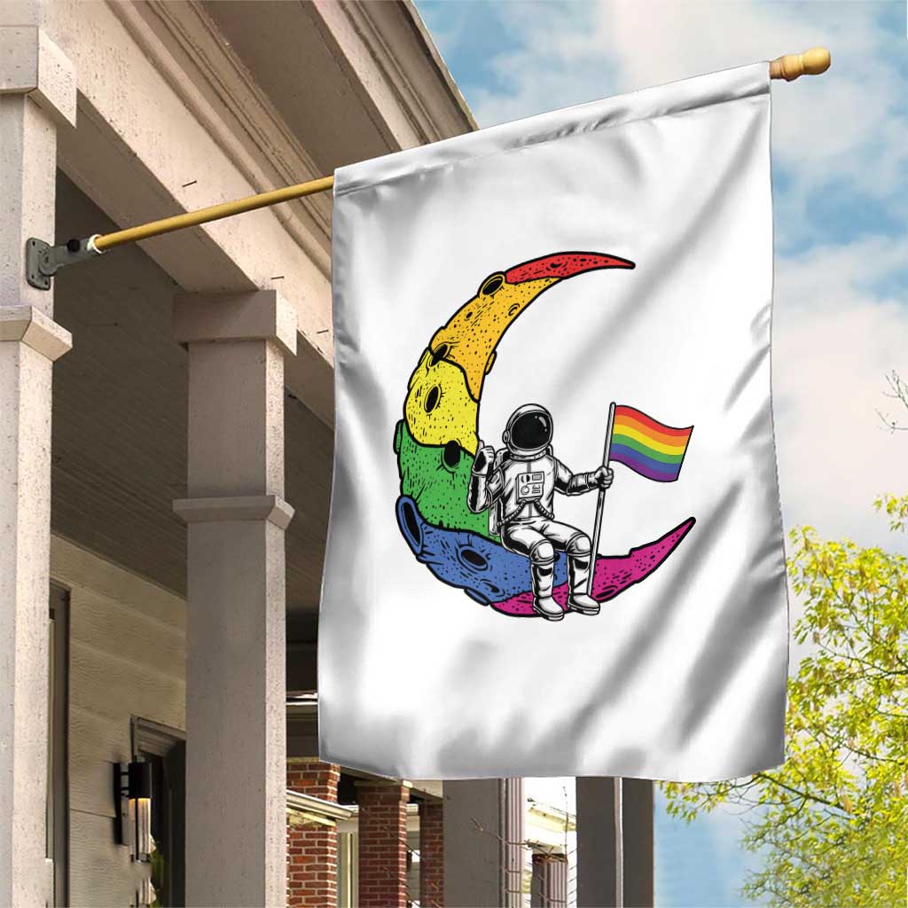 Rainbow Astronaut On The Moon LGBT Garden Flag Spaceman Pride Month