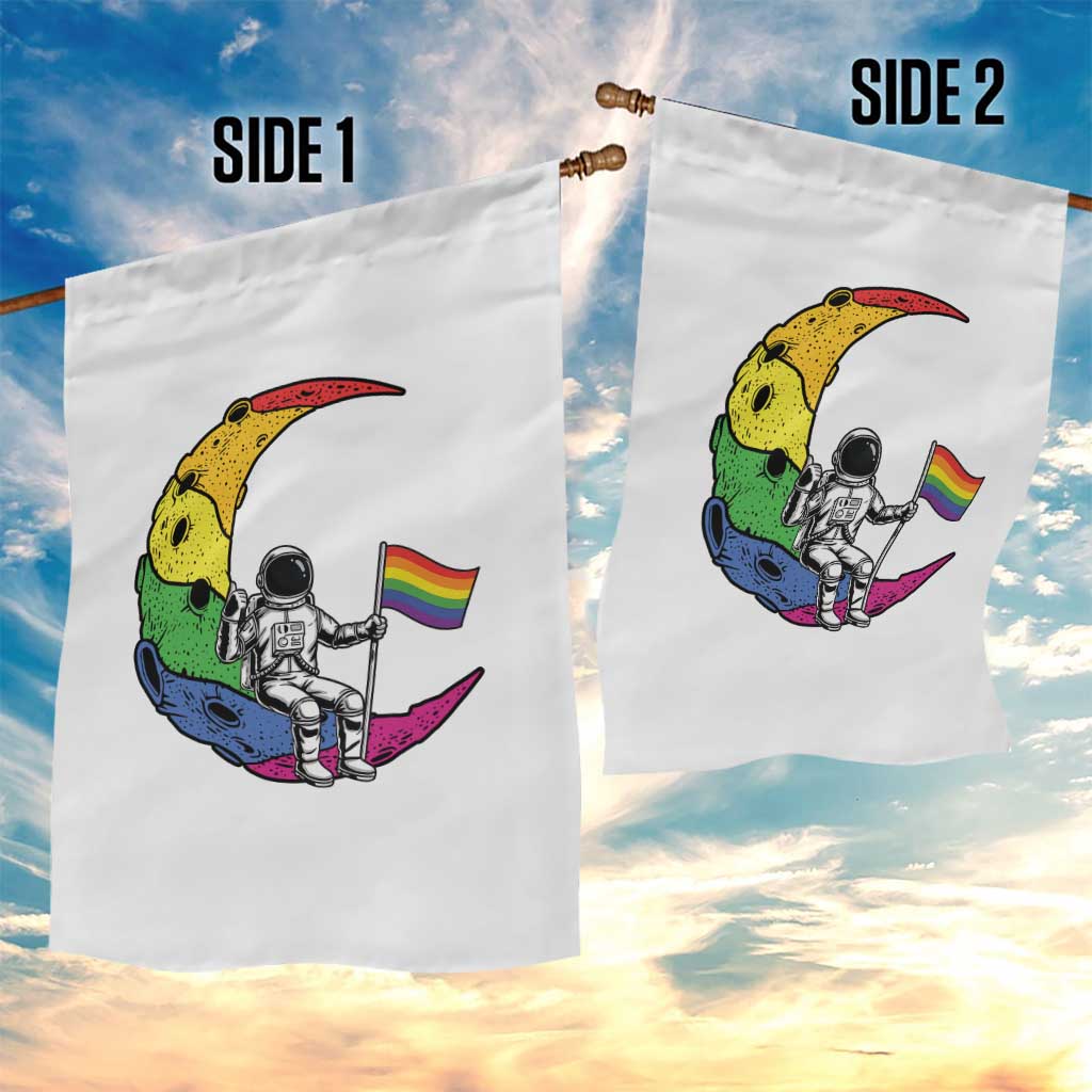 Rainbow Astronaut On The Moon LGBT Garden Flag Spaceman Pride Month
