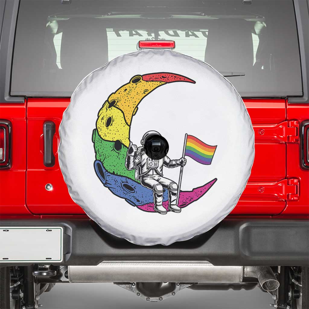 Rainbow Astronaut On The Moon LGBT Spare Tire Cover Spaceman Pride Month
