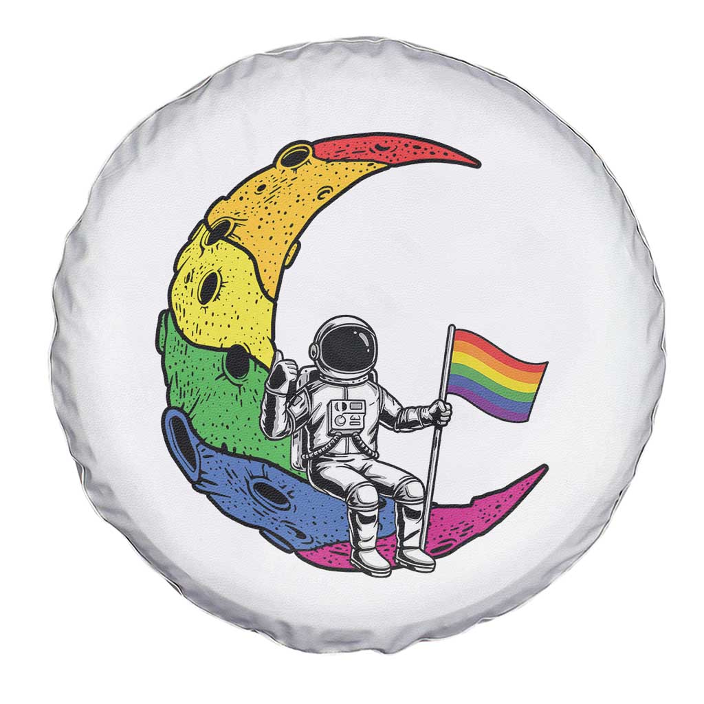 Rainbow Astronaut On The Moon LGBT Spare Tire Cover Spaceman Pride Month