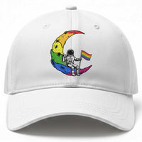 Rainbow Astronaut On The Moon LGBT Baseball Cap Spaceman Pride Month