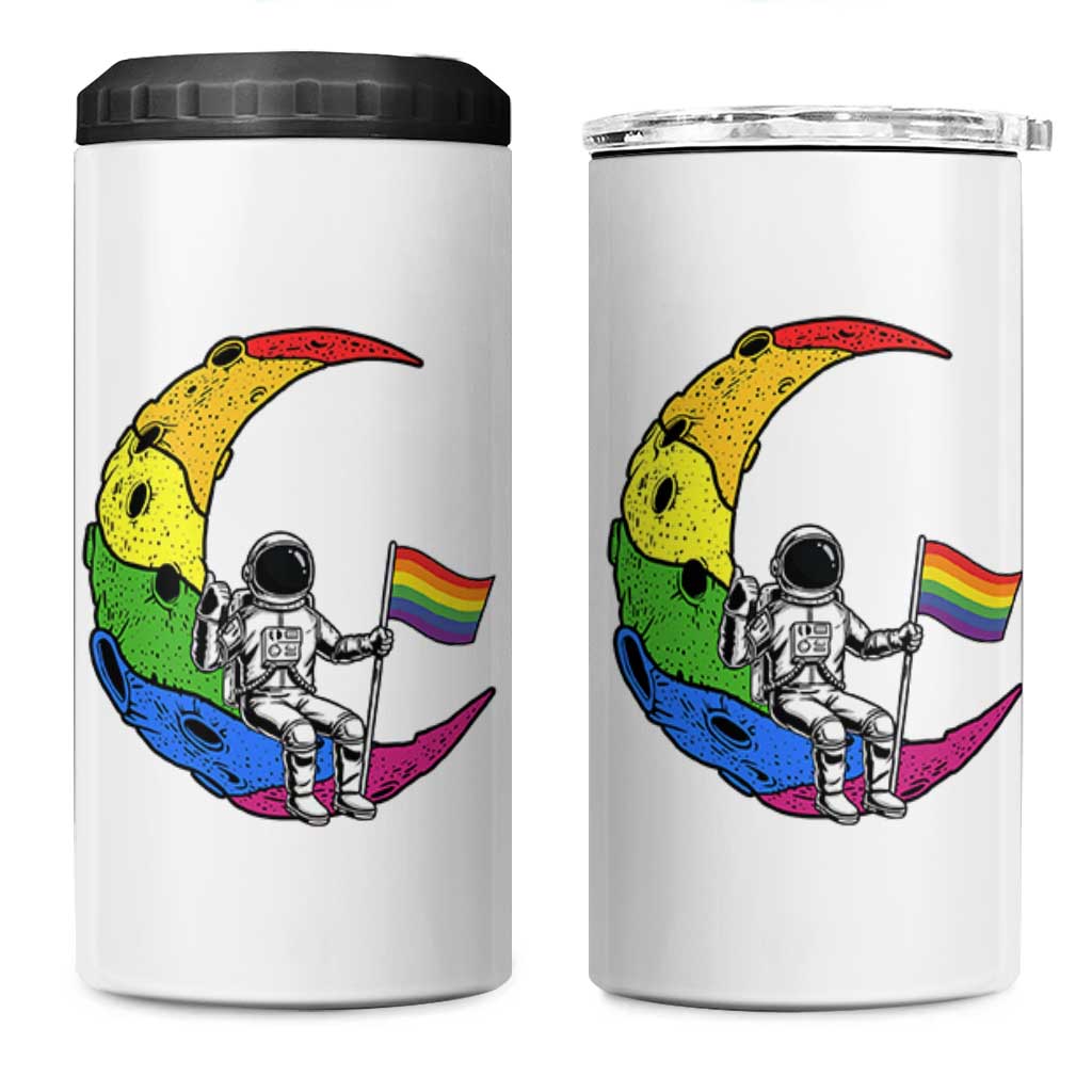 Rainbow Astronaut On The Moon LGBT 4 in 1 Can Cooler Tumbler Spaceman Pride Month