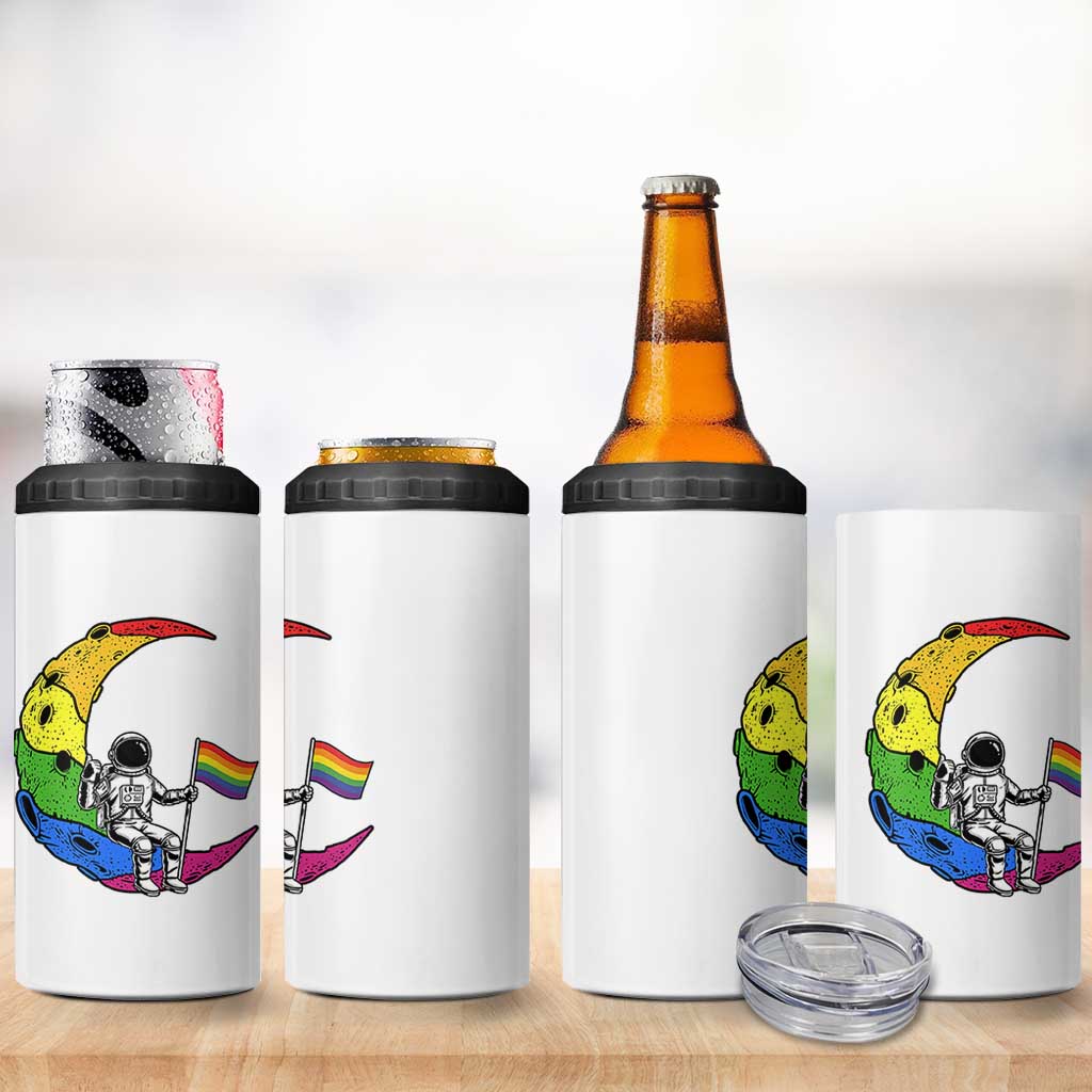 Rainbow Astronaut On The Moon LGBT 4 in 1 Can Cooler Tumbler Spaceman Pride Month