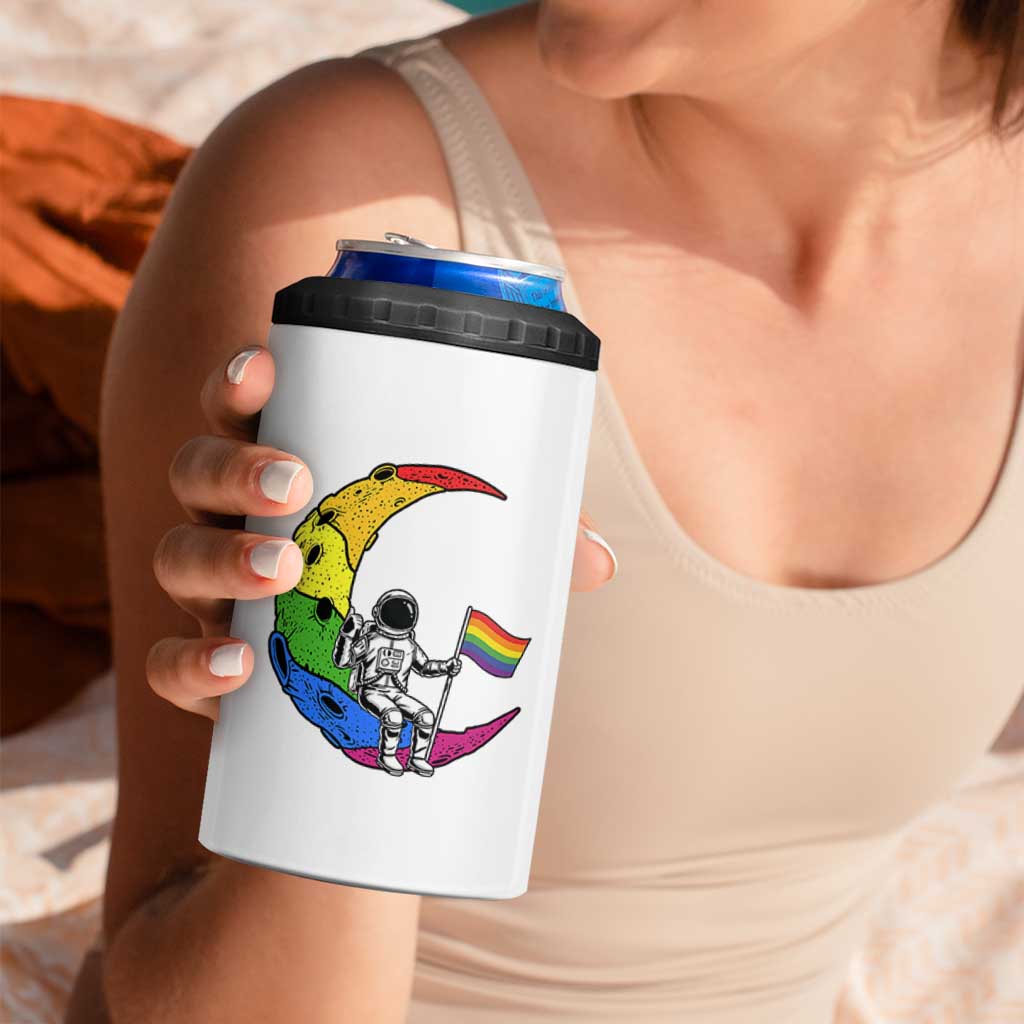 Rainbow Astronaut On The Moon LGBT 4 in 1 Can Cooler Tumbler Spaceman Pride Month