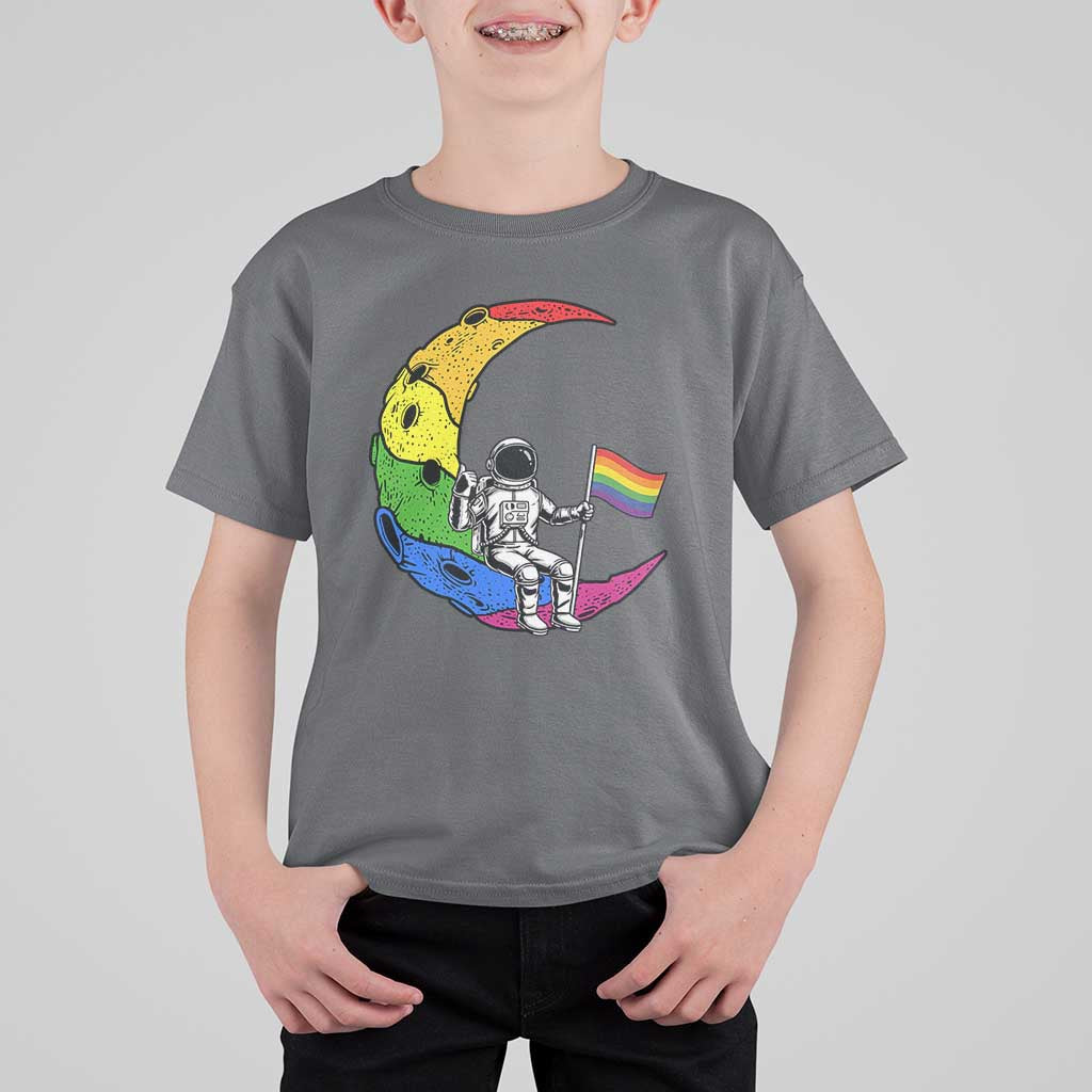 Rainbow Astronaut On The Moon LGBT T Shirt For Kid Spaceman Pride Month