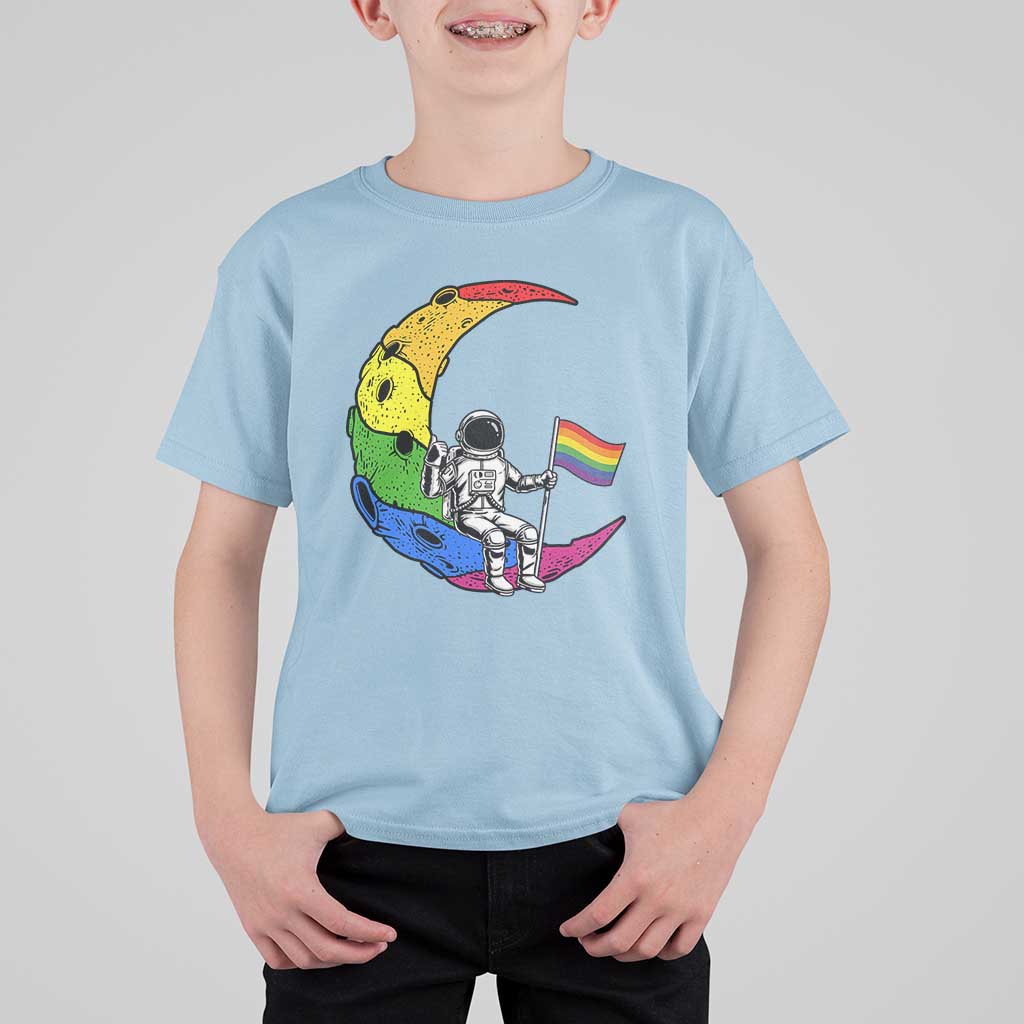 Rainbow Astronaut On The Moon LGBT T Shirt For Kid Spaceman Pride Month