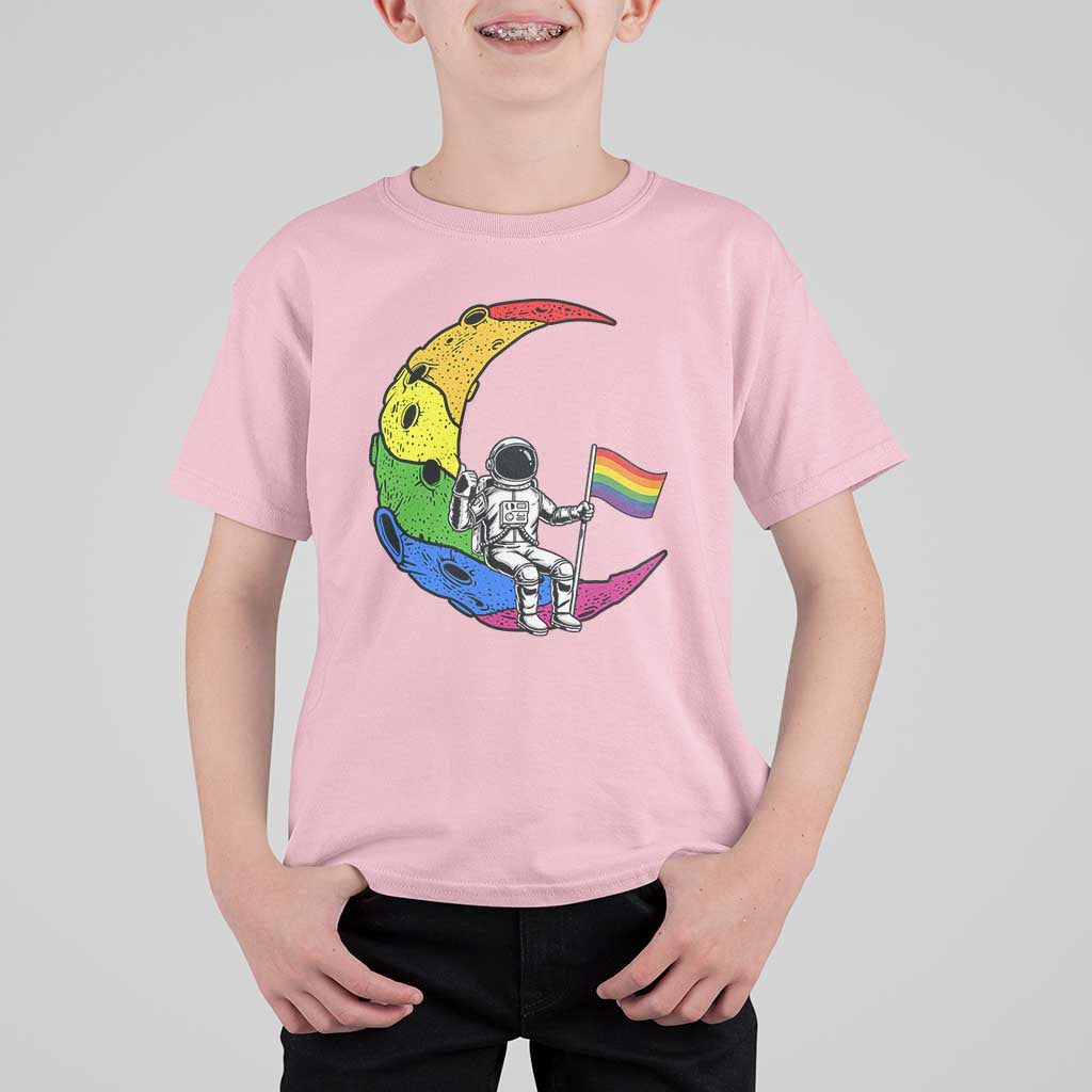 Rainbow Astronaut On The Moon LGBT T Shirt For Kid Spaceman Pride Month