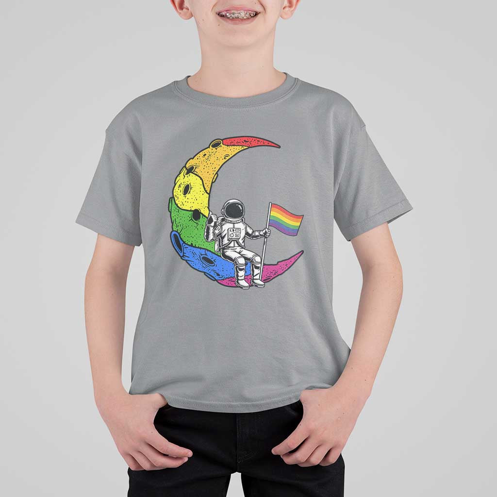 Rainbow Astronaut On The Moon LGBT T Shirt For Kid Spaceman Pride Month