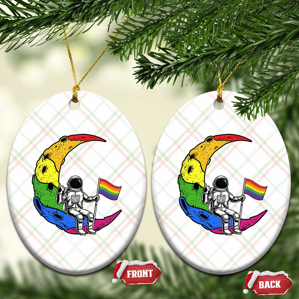 Rainbow Astronaut On The Moon LGBT Ceramic Ornament Spaceman Pride Month