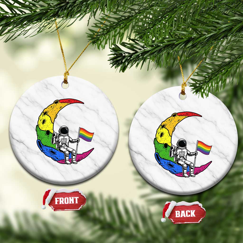 Rainbow Astronaut On The Moon LGBT Ceramic Ornament Spaceman Pride Month