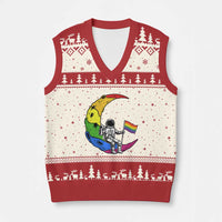 Rainbow Astronaut On The Moon LGBT V-Neck Knit Sweater Vest Spaceman Pride Month