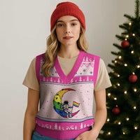 Rainbow Astronaut On The Moon LGBT V-Neck Knit Sweater Vest Spaceman Pride Month